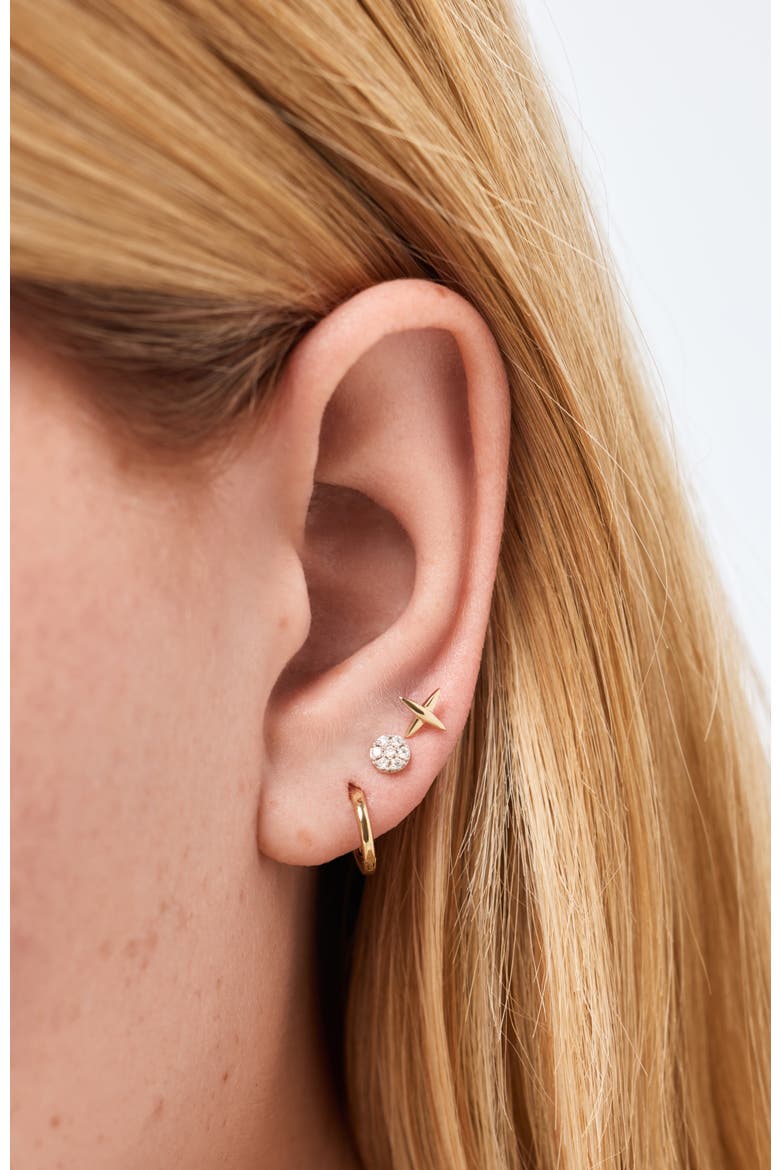 Solid Yellow Gold - Diamond Circle Flatback Single Stud, Alternate, color, Gold