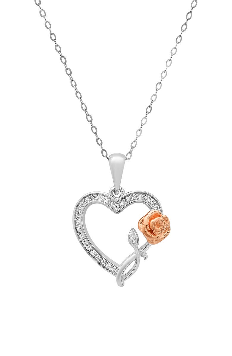 Queen Jewels Sterling Silver Two Tone Rose Heart CZ Pendant Necklace, Alternate, color, 