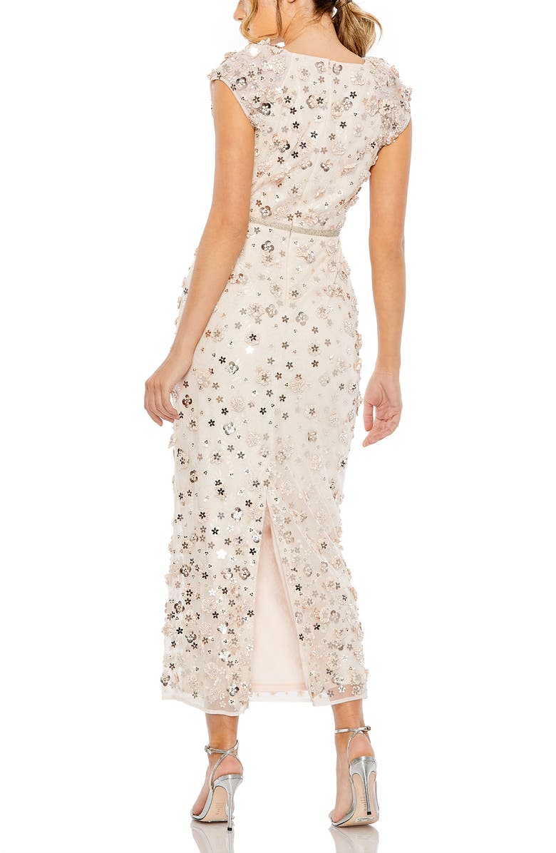 Mac Duggal Floral Applique Cap Sleeve Column Dress, Alternate, color, Blush