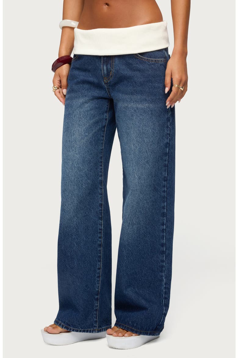 Knit Foldover Baggy Jeans, Alternate, color, MEDIUM-BLUE-WASHED