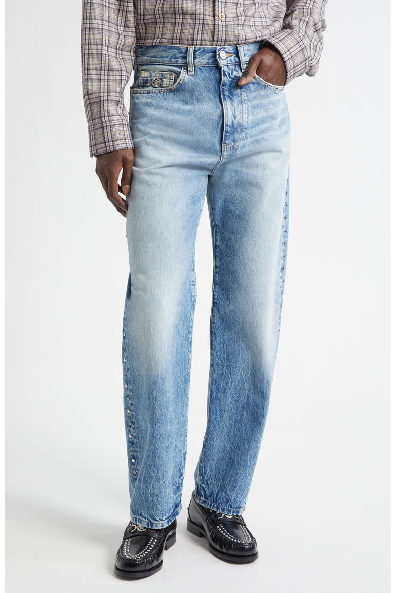 Studded Straight Leg Jeans, Main, color, LIGHT BLUE