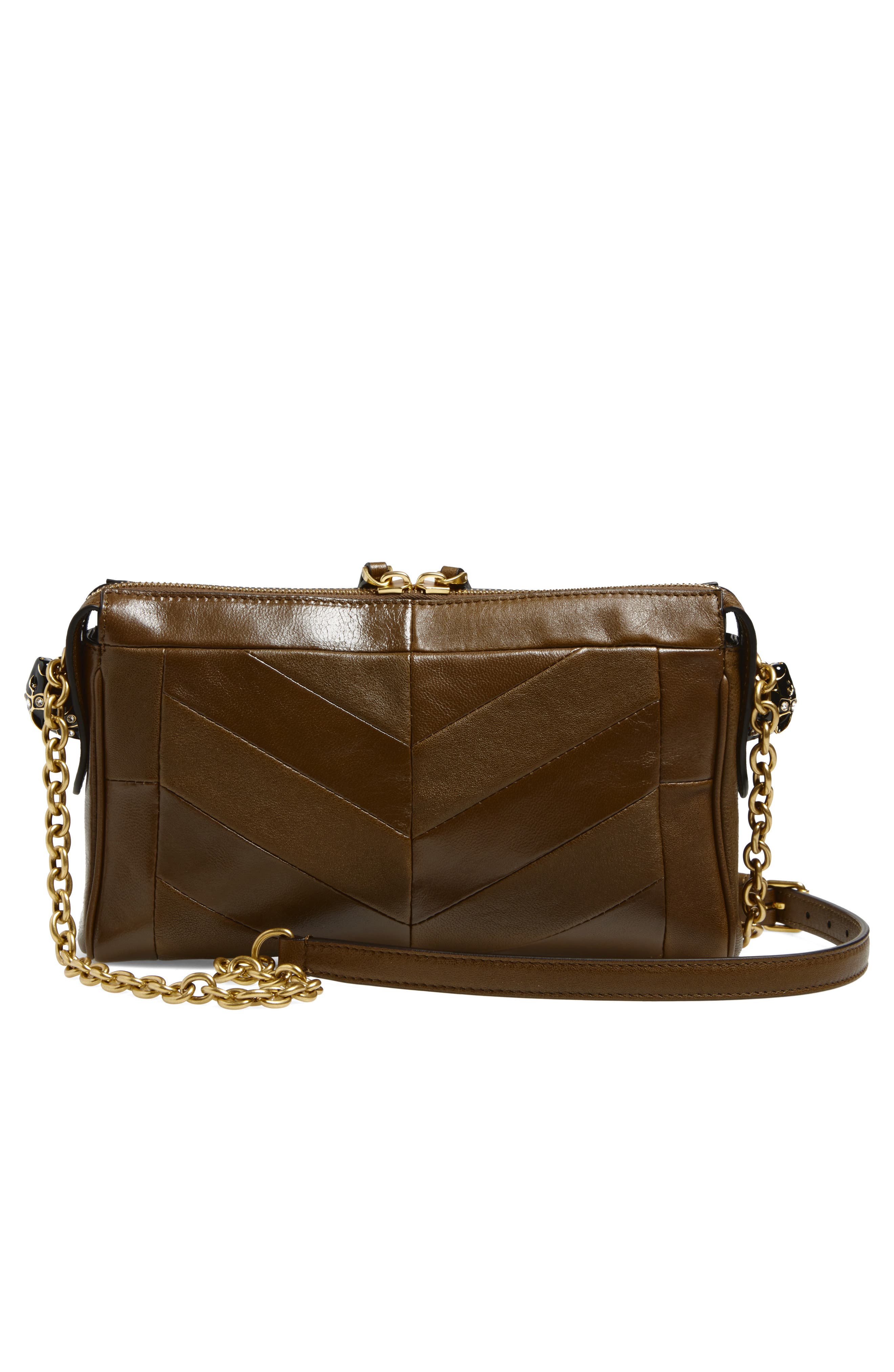 Valentino Garavani Small Panthea Chevron Patchwork Leather Shoulder Bag, Alternate, color, Dark Brown