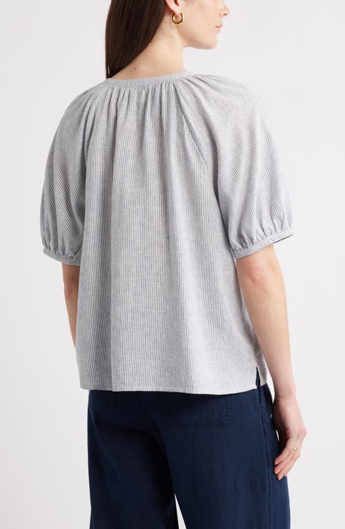 Caslon ® Stripe Linen Blend Puff Sleeve Top In White