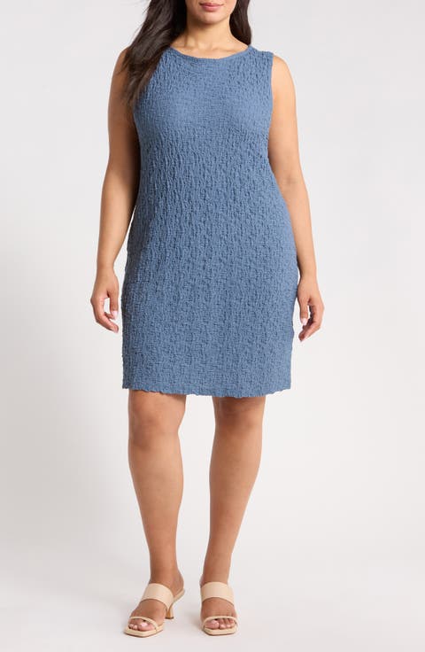 Bateau Neck Textured Organic Cotton Blend Dress