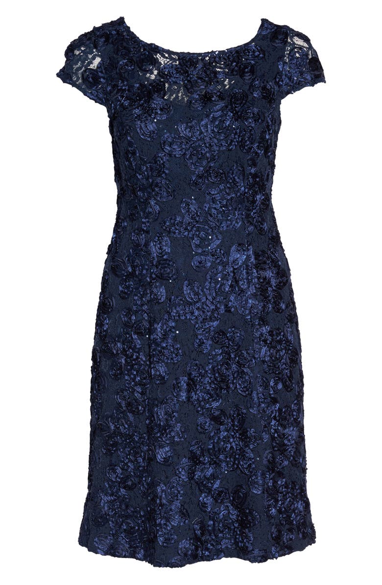 Alex Evenings Sequin Lace Cocktail Dress, Alternate, color, Navy