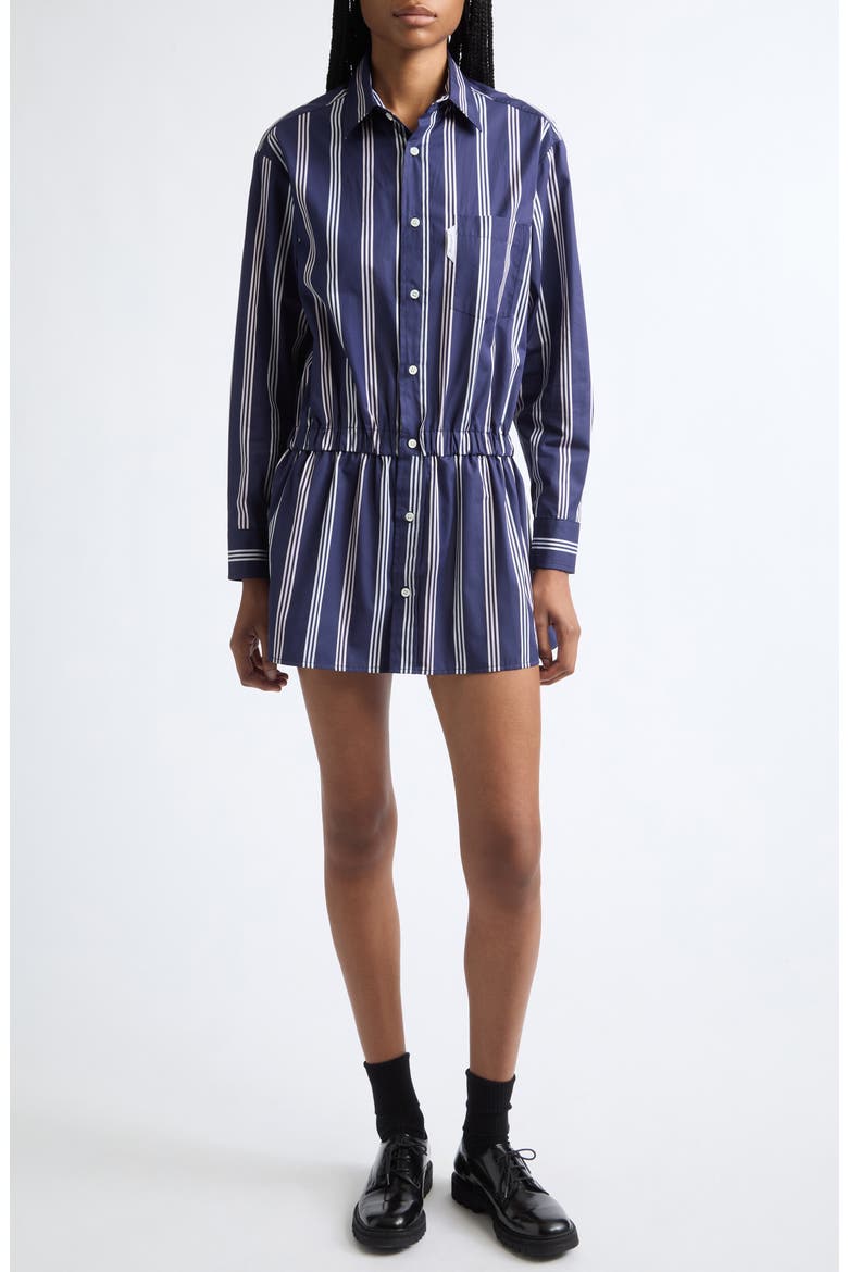 Stripe Long Sleeve Cotton Mini Shirtdress, Main, color, NAVY CANOPY