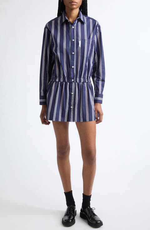 Stripe Long Sleeve Cotton Mini Shirtdress