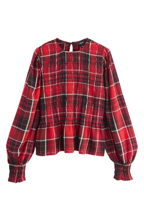 Next Plaid Smocked Peplum Cotton Blend Top In Red