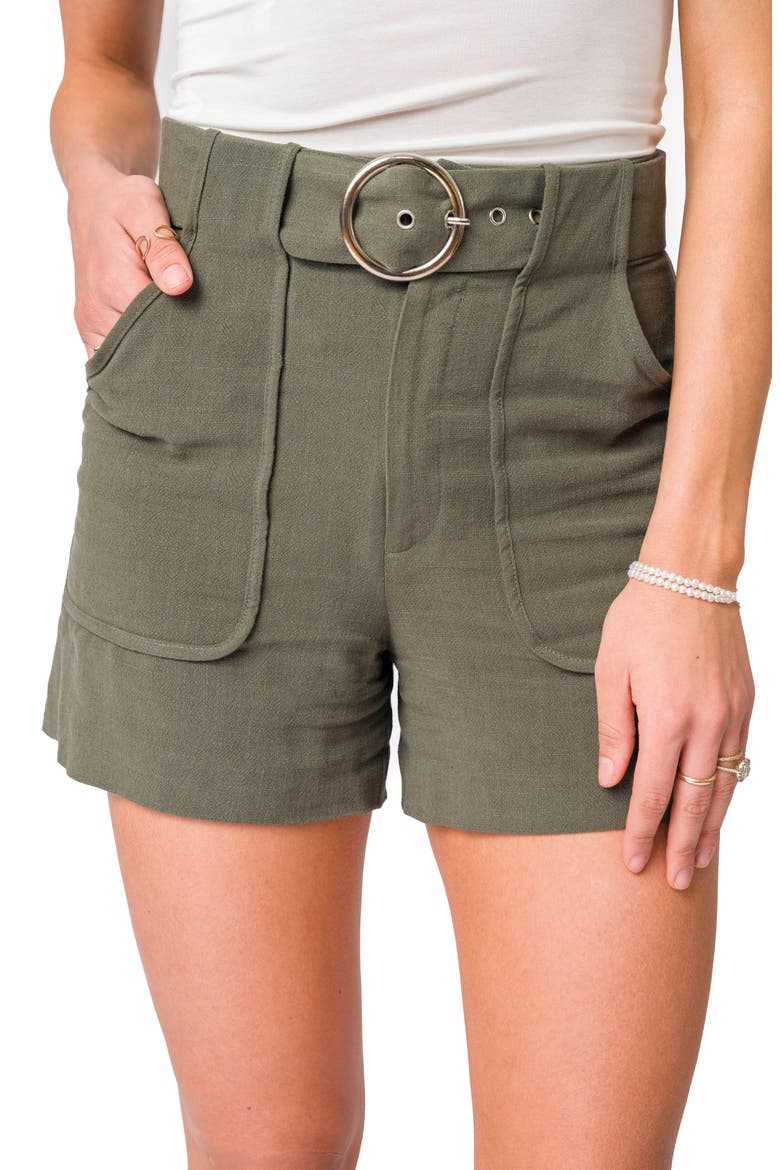 Belted High Waist Shorts, Alternate, color, OLIVE