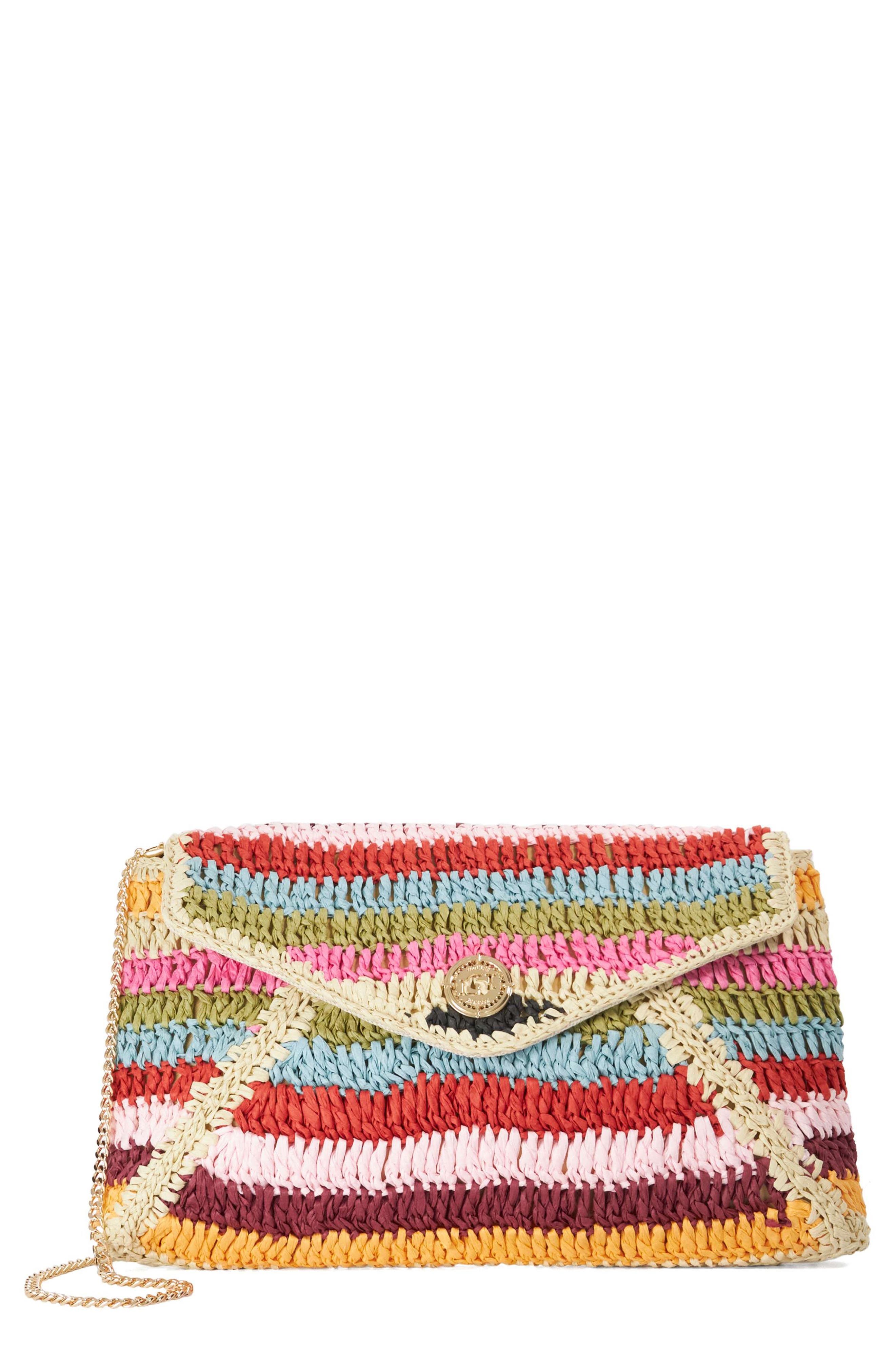Essentials Stripe Straw Clutch, Main, color, MULTI-SYNTHETIC