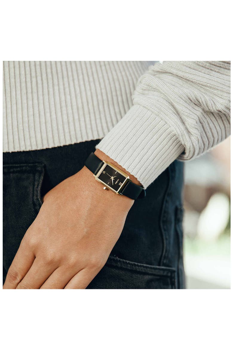 Ava Leather Strap Watch, 20mm x 14mm, Alternate, color, GOLD/ JET BLACK