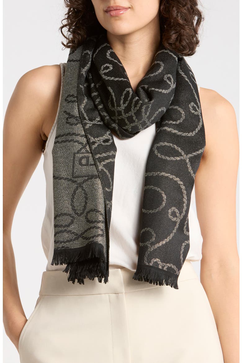Nautical Knots Wrap Scarf, Main, color, BLACK