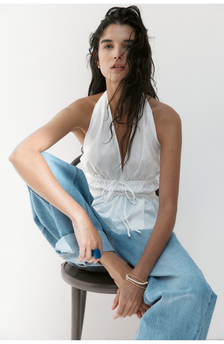 H&M Peplum Halterneck Top, Alternate, color, White