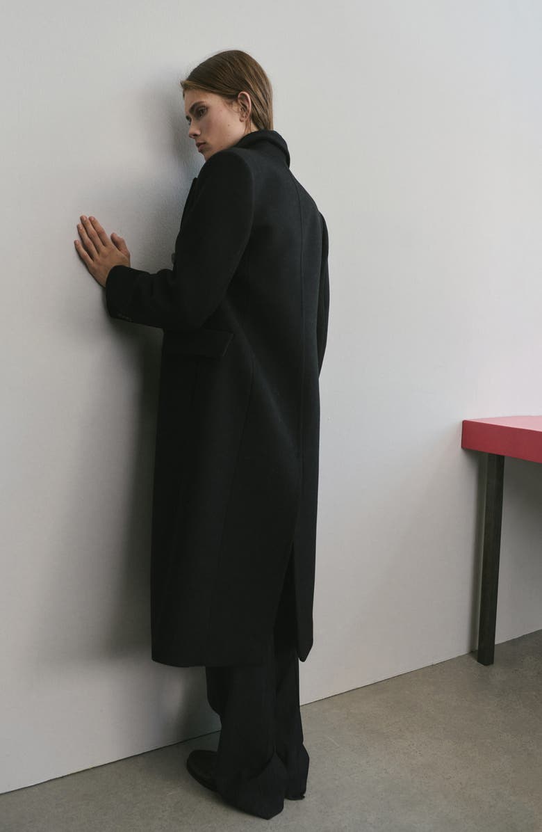 MANGO Double Breasted Wool Blend Coat, Alternate, color, Black