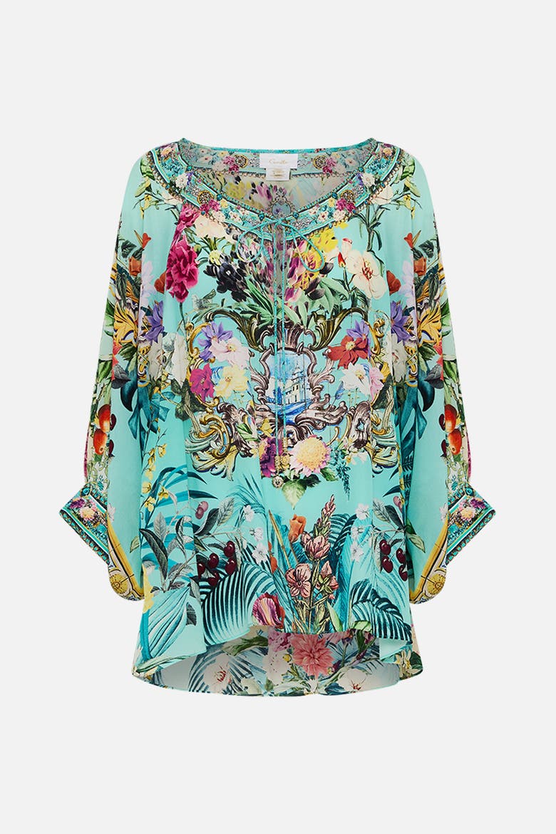 Raglan Sleeve Blouse With Cuff Gardens Of Queluz, Alternate, color, Gardens Of Queluz