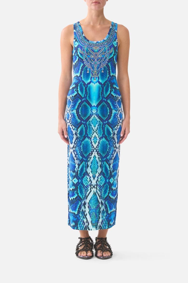 Jersey Scoop Neck Tank Dress, Main, color, The Sapphire Serpent