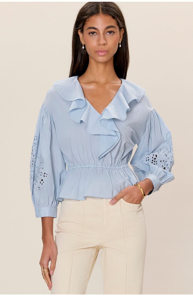 Rebecca Taylor Lorelai Embroidered Blouse, Main, color, Chambray