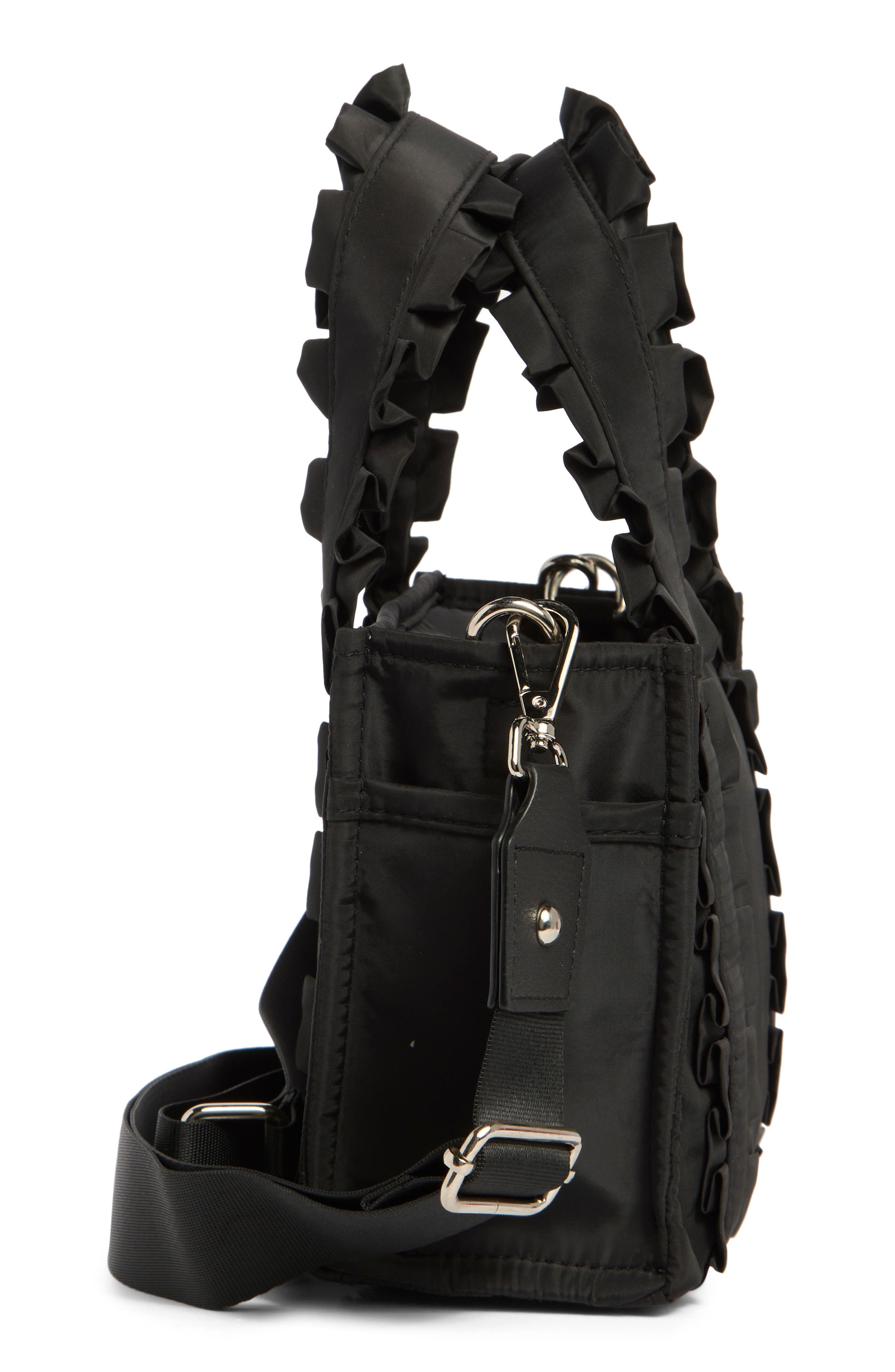Madden Girl Ruffle Nylon Mini Tote, Alternate, color, Black
