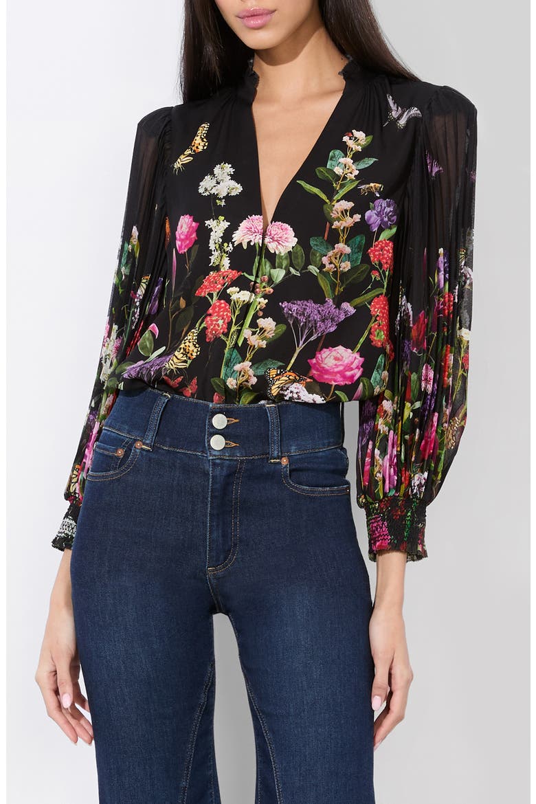 Ilan Floral Pleated Sleeve Button-Up Shirt, Alternate, color, SECRET GARDEN