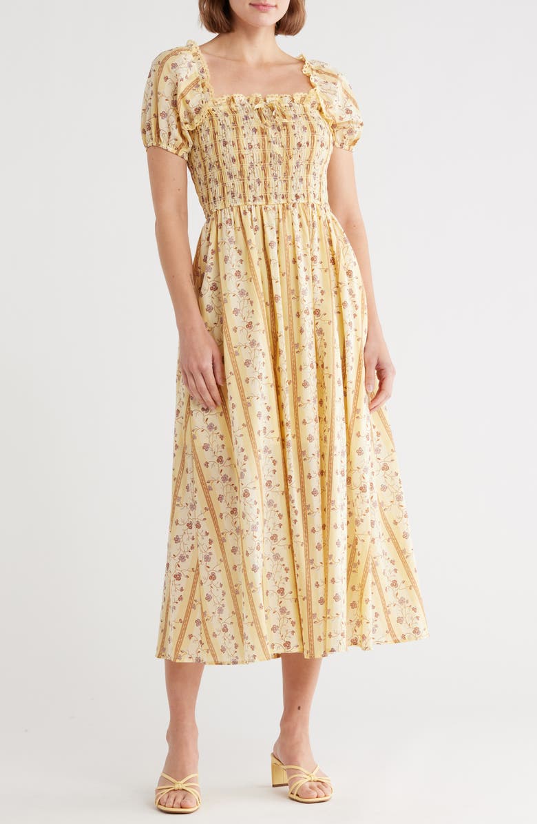 Blu Pepper Smocked Cotton Maxi Dress, Main, color,