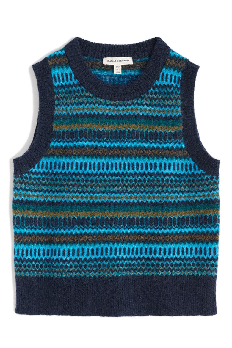 Annik Fair Isle Wool & Mohair Blend Sweater Vest, Main, color, KNIT MODERNIST CYAN MULTI