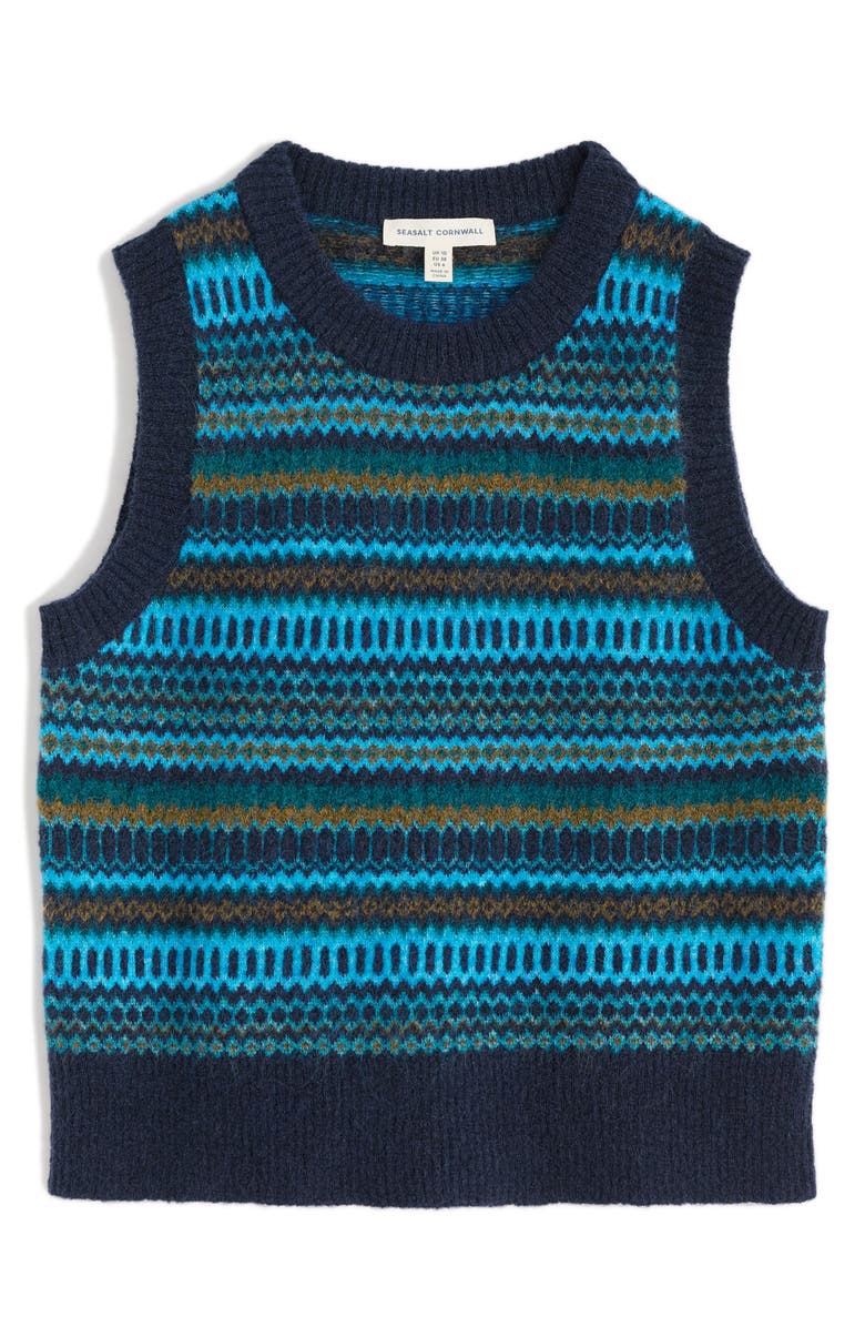 Seasalt Cornwall Annik Fair Isle Wool & Mohair Blend Sweater Vest, Main, color, Knit Modernist Cyan Multi
