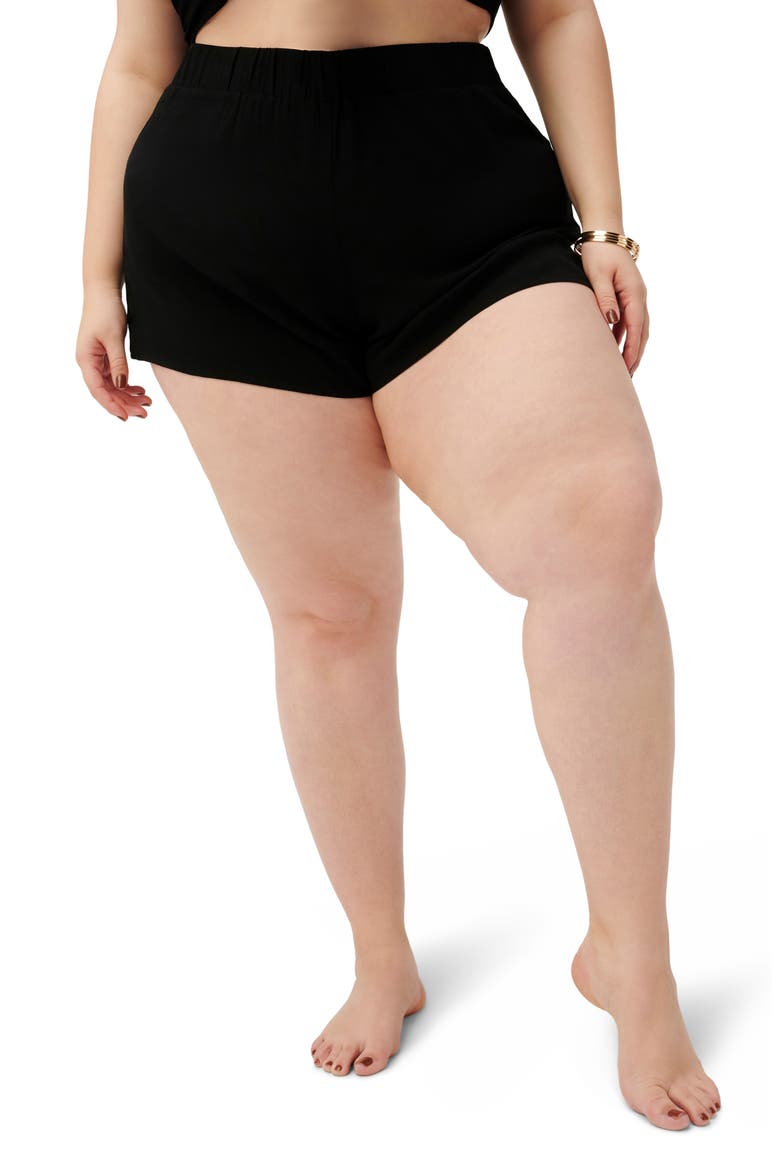 Drapey Woven Cover-Up Shorts, Alternate, color, BLACK001