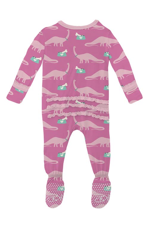 Kickee Pants Dino Print Zip Footie In Pink