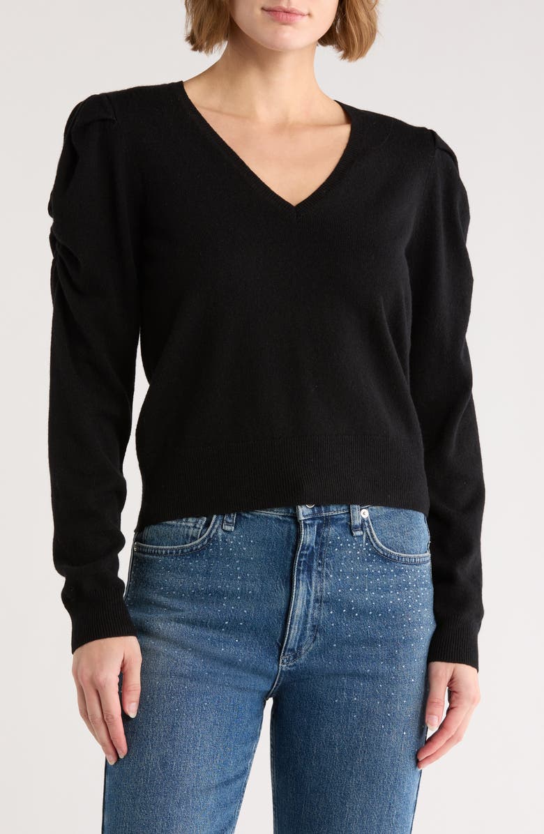 FRAME Frankie V-Neck Wool Blend Sweater, Main, color, Black