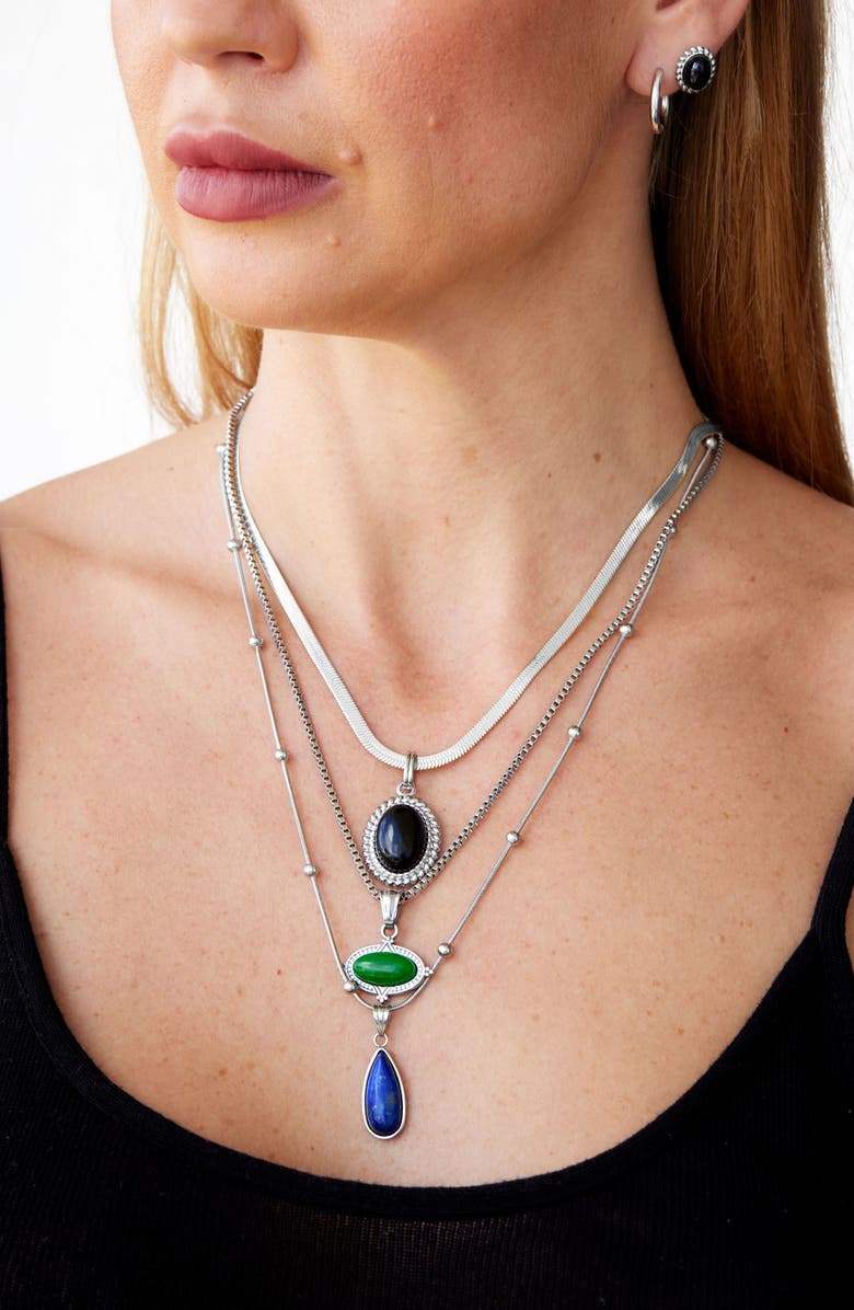 SAVVY CIE JEWELS Holiday Semiprecious Stone Pendants, Chains & Earrings 8-Piece Set, Alternate, color, White