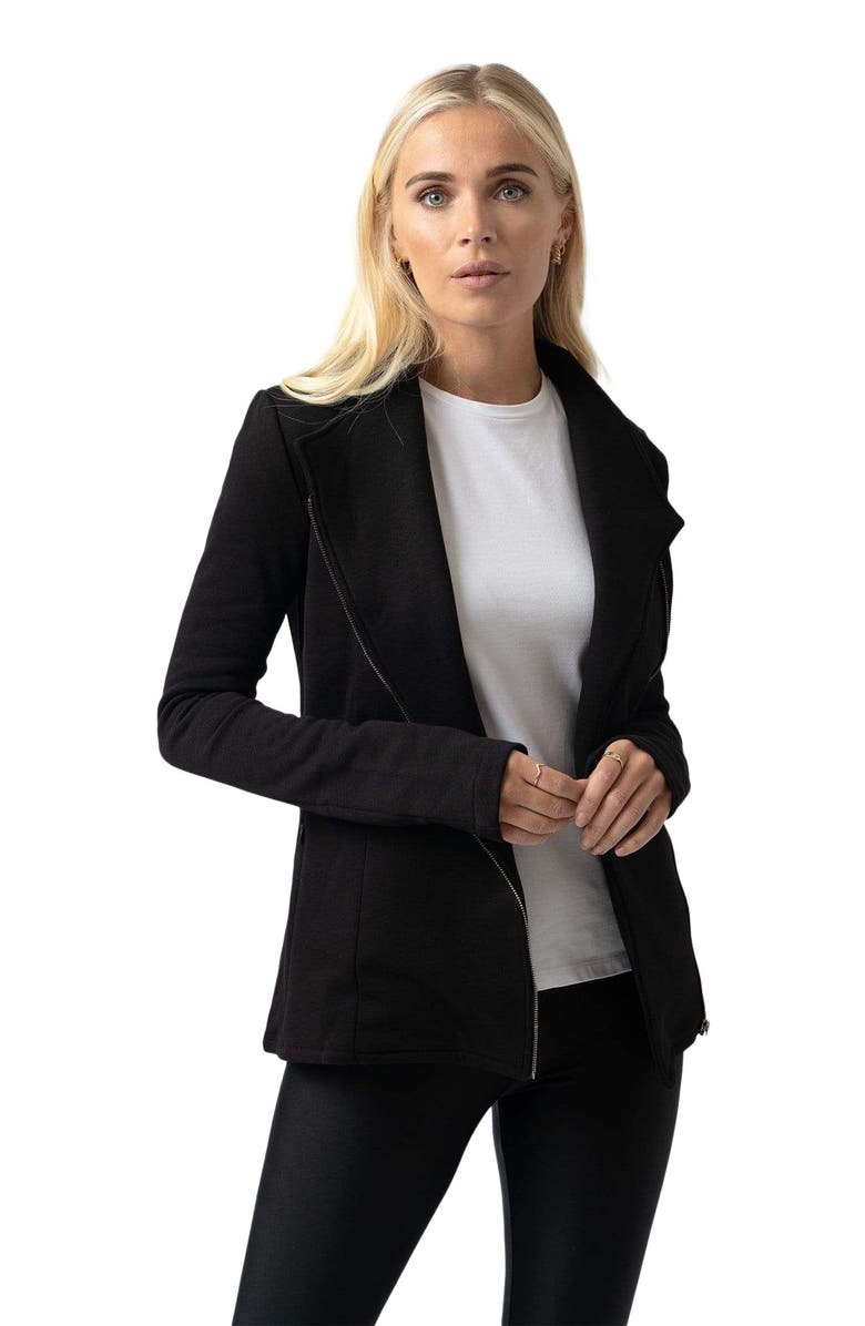 Saint + Sofia Cotton Biker Jacket, Main, color, Black