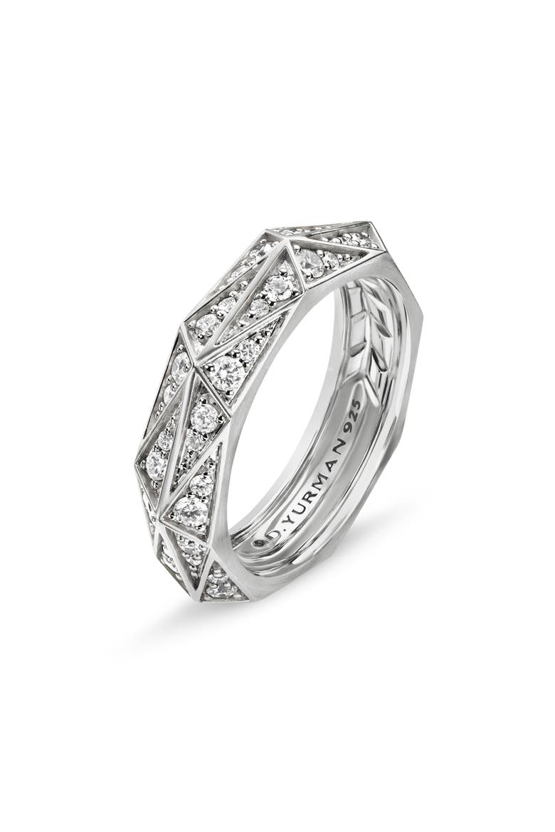 Torqued Faceted Band Ring in Sterling Silver with Pavé Diamonds, Alternate, color, STERLING SILVER