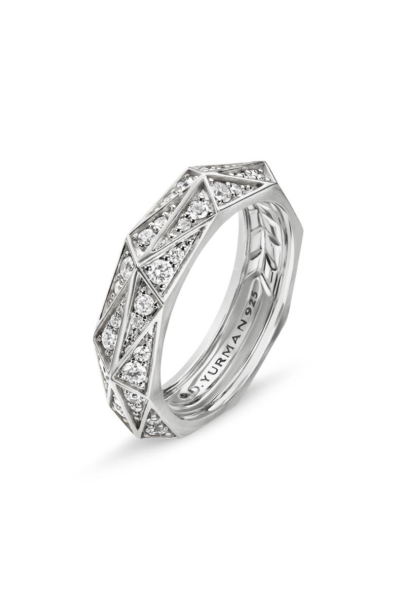 David Yurman Torqued Faceted Band Ring in Sterling Silver with Pavé Diamonds, Alternate, color, Sterling Silver