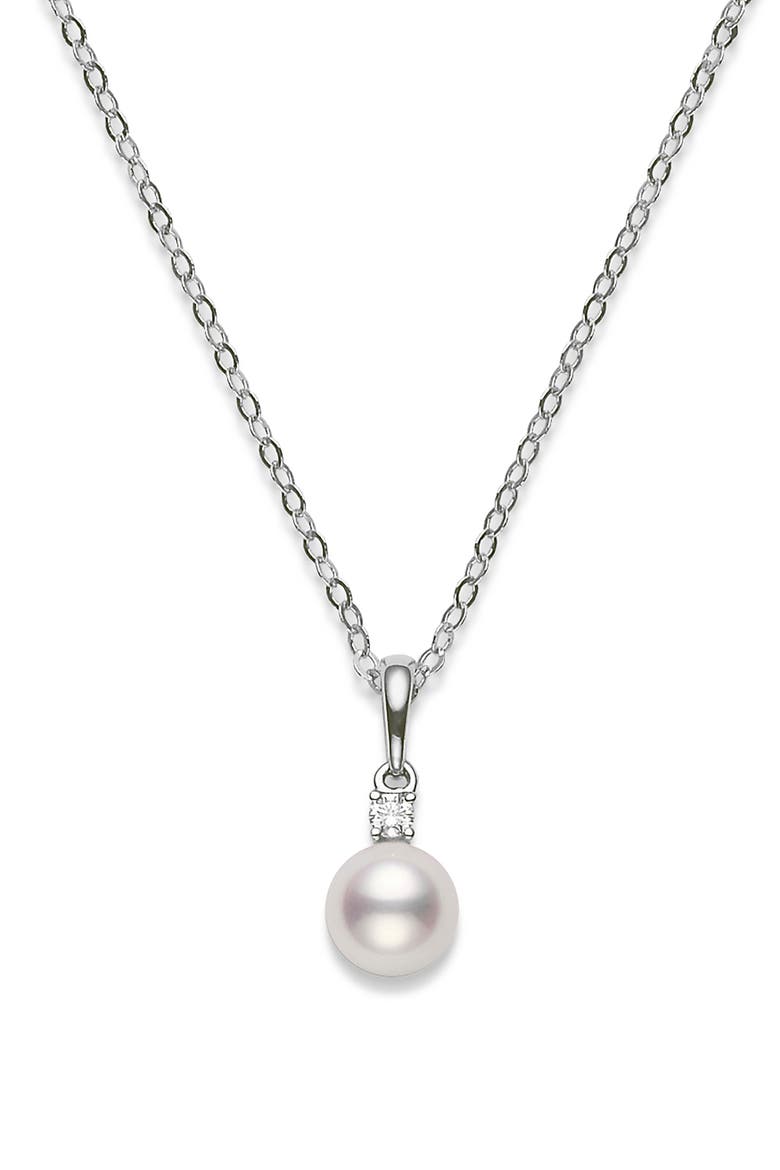 Classic Akoya Pearl & Diamond Pendant Necklace, Main, color, D0.03 GVS 18K YG