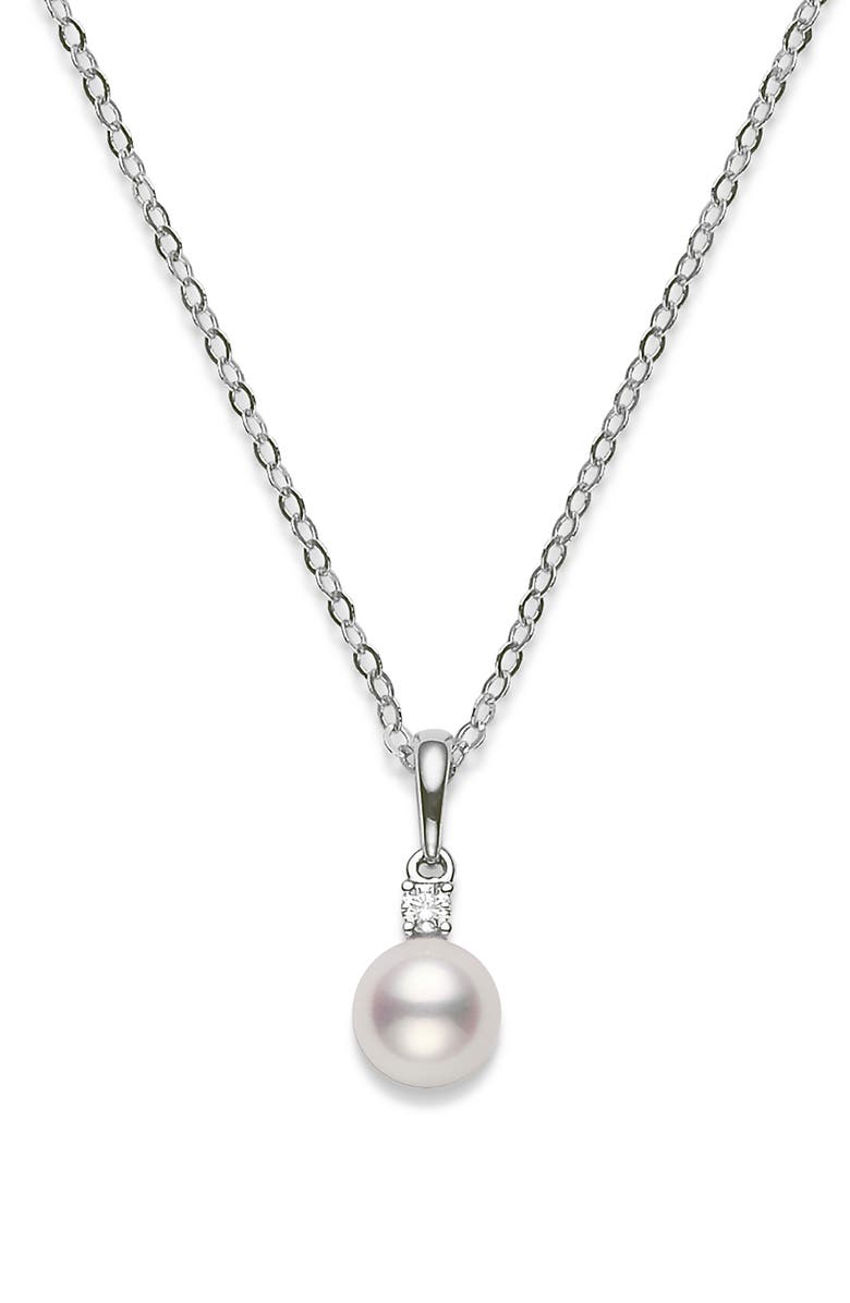 Mikimoto Classic Akoya Pearl & Diamond Pendant Necklace, Main, color, D0.03 Gvs 18K Yg