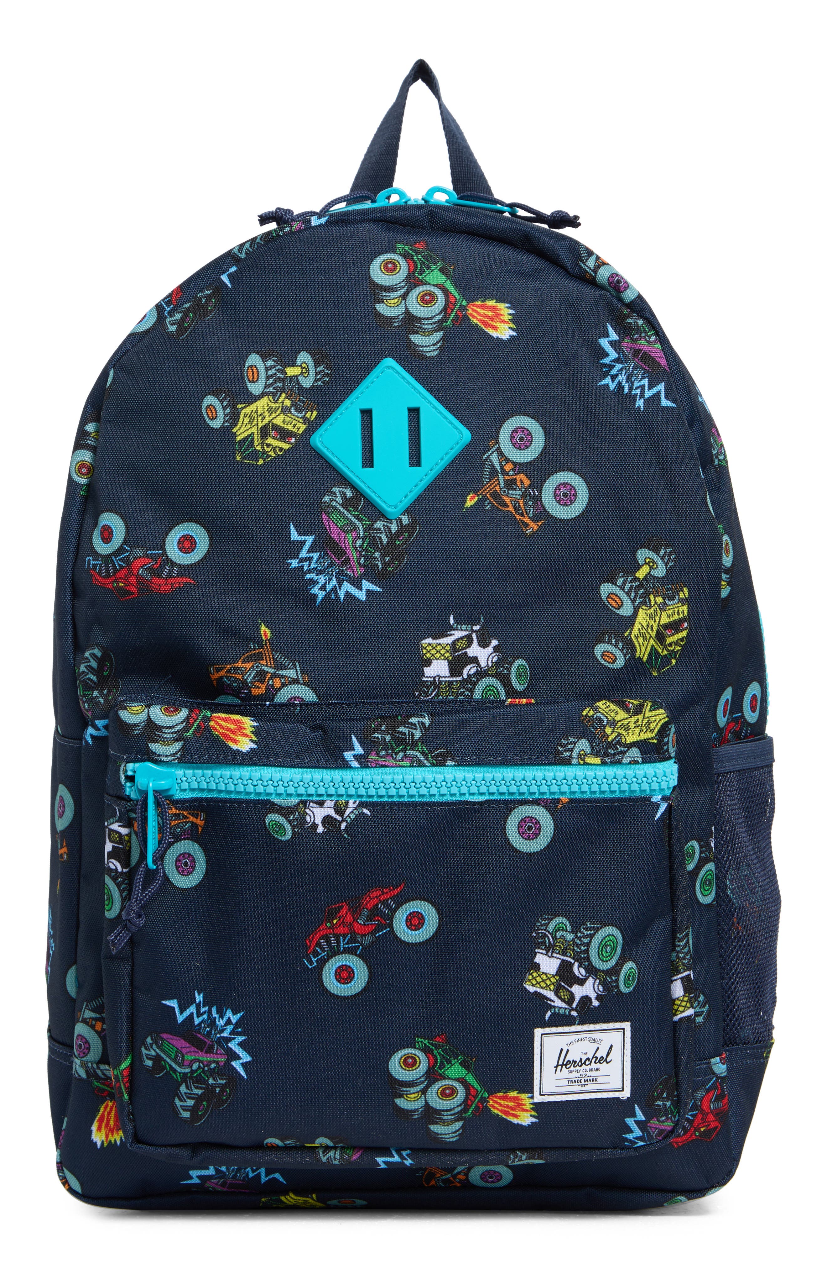 Kids' Heritage Youth Backpack, Main, color, MONSTER TRUCKS / SCUBA BLUE