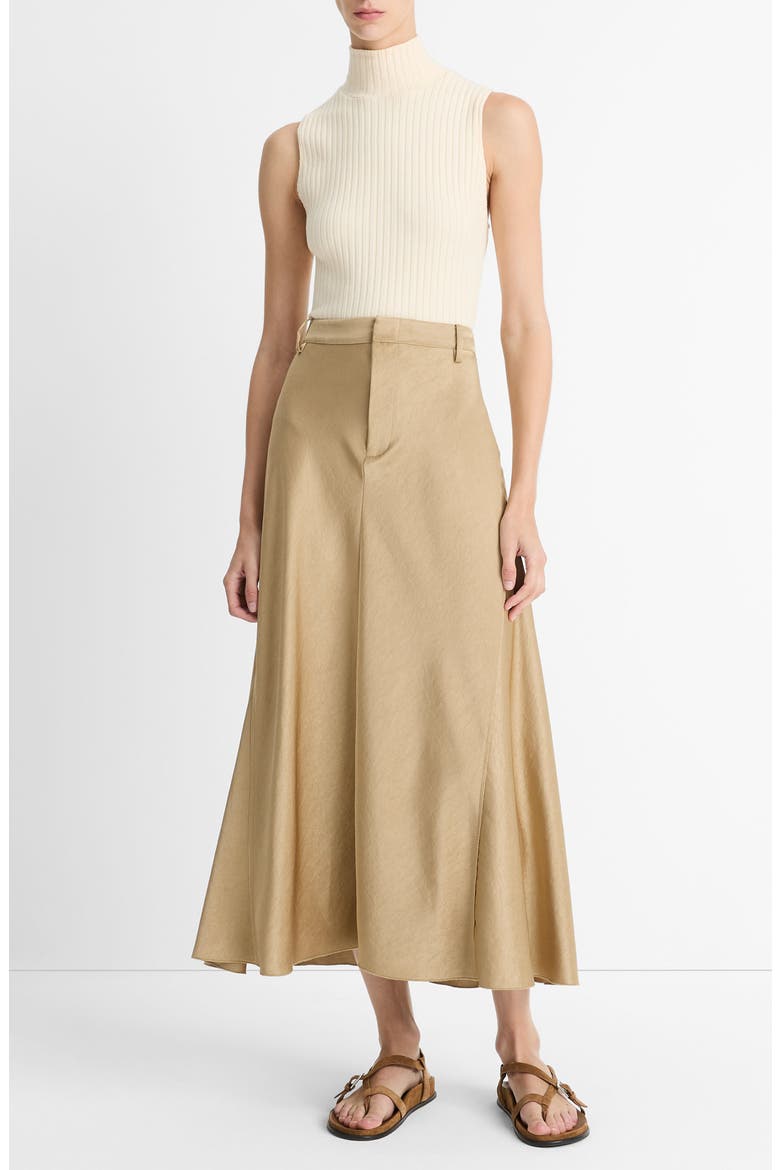 Satin A-Line Midi Skirt, Alternate, color, DUNE STONE