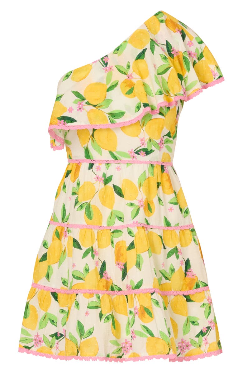 Adrianna Papell Print Clip Dot Ruffle One-Shoulder Tiered Minidress, Alternate, color, 