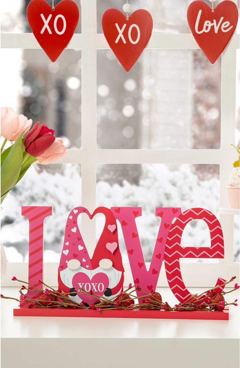 Glitzhome 14.25"L Valentine's LOVE Wooden Gnome Table Decor, Alternate, color, Red