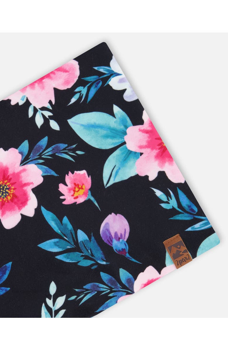 Deux par Deux Stretch Jersey Printed Flowers Neck Tube, Alternate, color, Black Floral Print