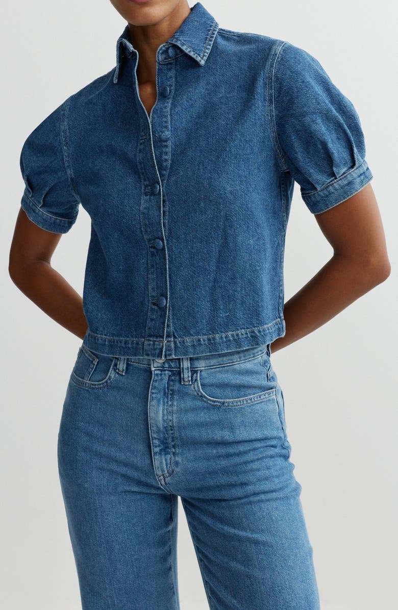 DL1961 Montauk Puff Sleeve Denim Button-Up Shirt, Main, color, Terra Blues Aura