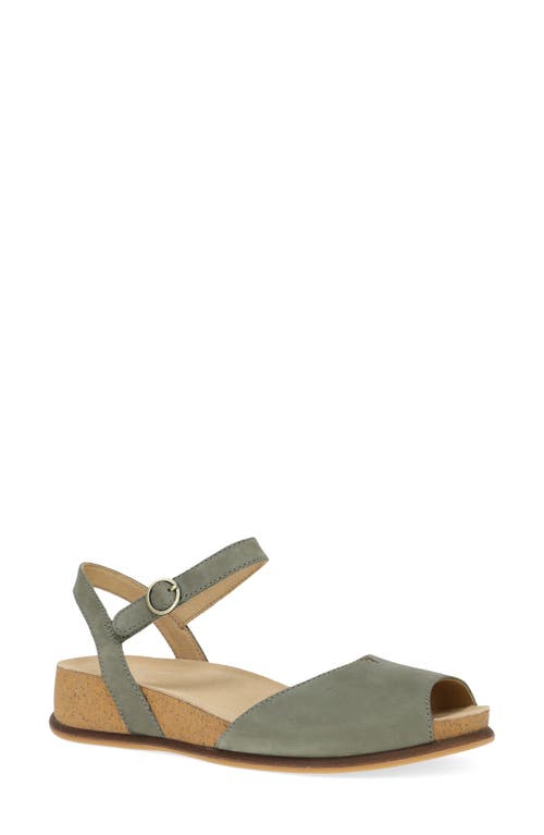 Dansko Cass Ankle Strap Peep Toe Wedge Sandal In Sage Milled Nubuck