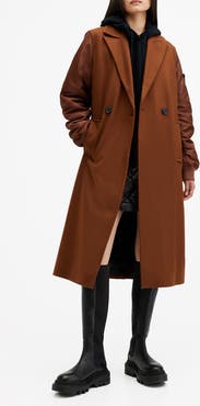 AllSaints Paulah Mixed Media Wool Blend Coat