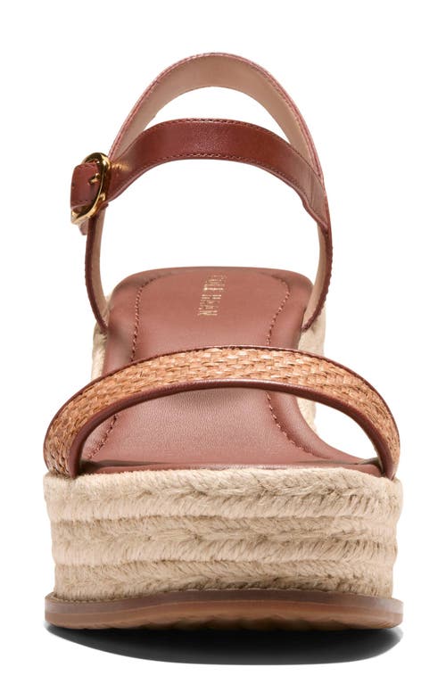 Cole Haan Keeton Cloudfeel Espadrille Ankle Strap Platform Wedge Sandal In Tan Raffia/dark Cuoio Leather