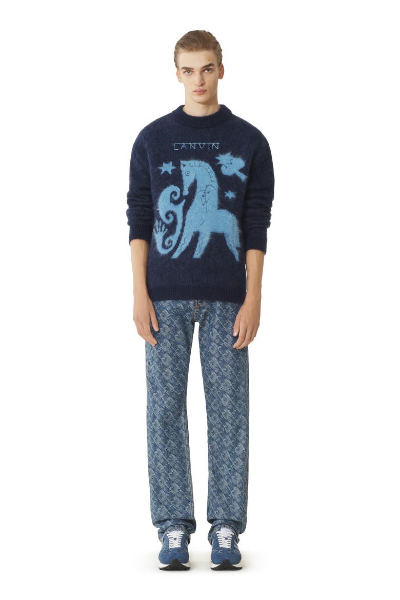 Blue Lunar Year Jacquard Mohair Sweater, Alternate, color, Navy Blue