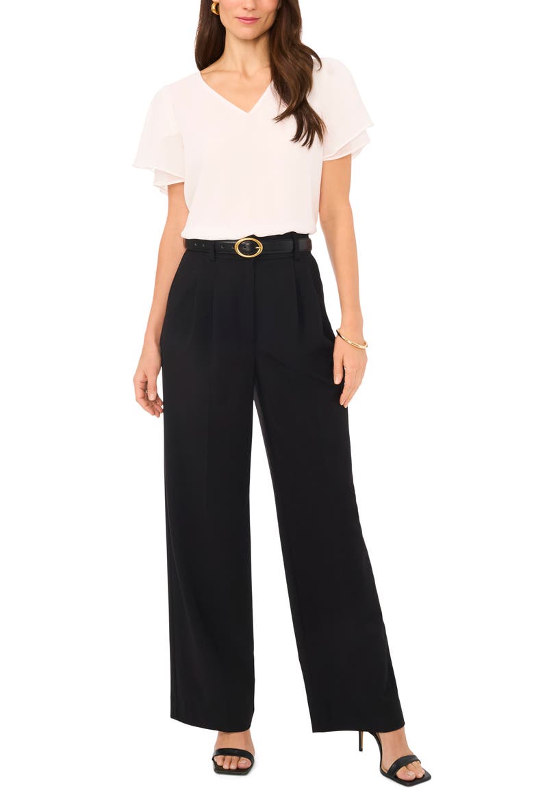 V-Neck Tulip Sleeve Chiffon Top, Alternate, color, NEW IVORY