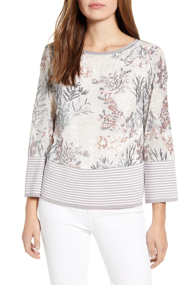Floral Embroidery Knit Top, Main, color, WT/ STRELG/ SUGAR