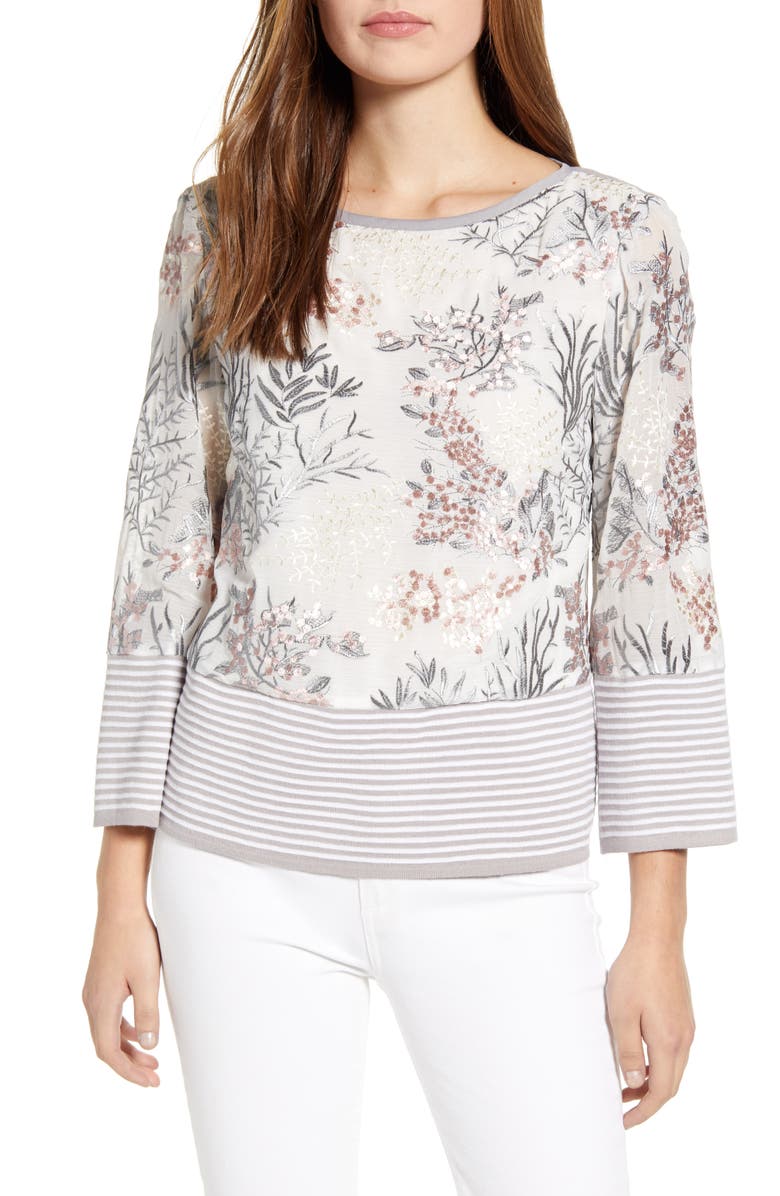 Ming Wang Floral Embroidery Knit Top, Main, color,