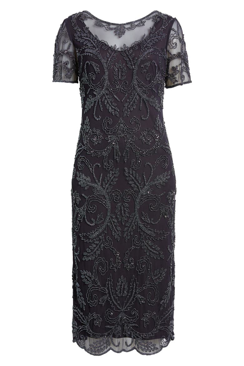 Embellished Illusion Neck Cocktail Dress, Alternate, color, EGGPLANT 503