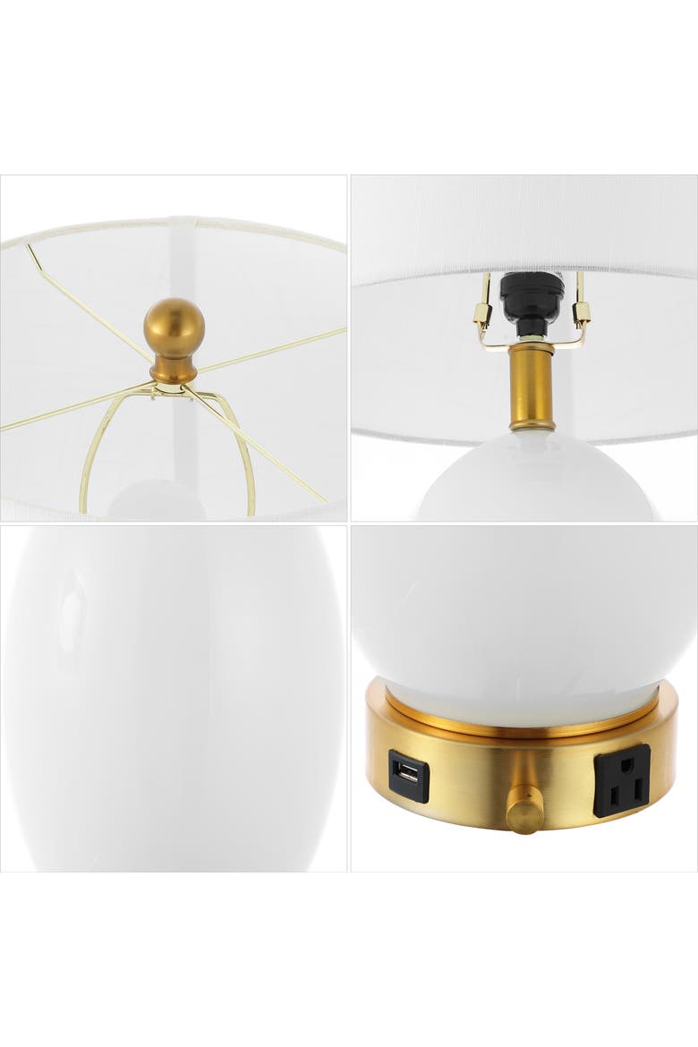 Reese 26.5" 1-Outlet Contemporary Style Iron/Glass LED Table Lamp with USB Charging Port, Alternate, color, White/Brass Gold